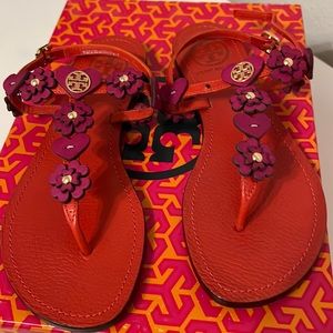Orange and Fuschia Tori Burch Sandals